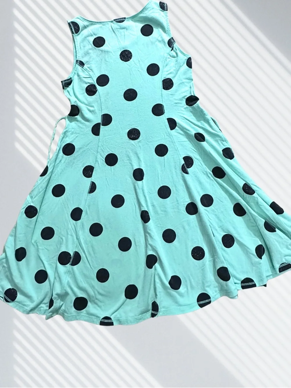 JUSTICE Dress Mint Green Black Polka Dot A Line Sleeveless Tie Front Girls SZ 12